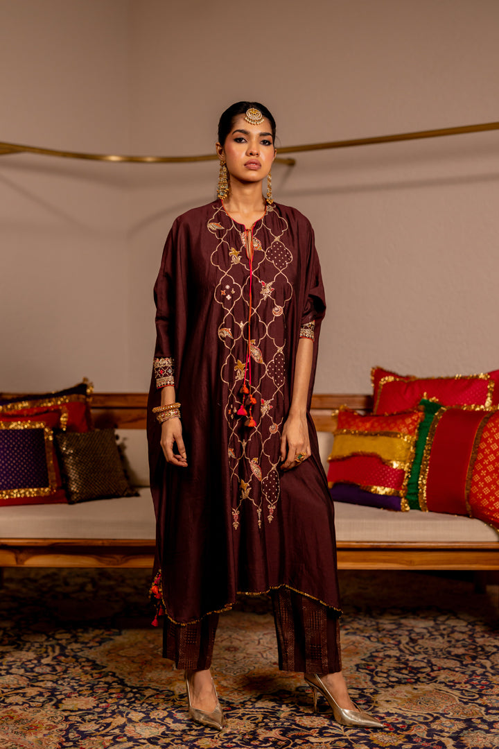 "LEELA" -  Brown Kaftan Set