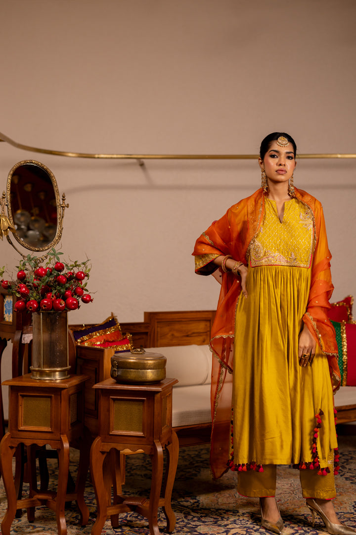 "VRISHABH" - Mustard Kurta Set With Dupatta