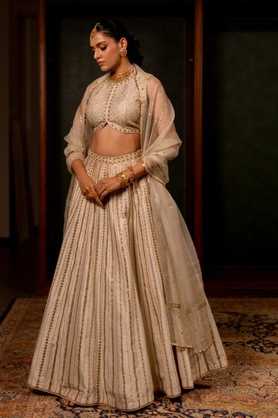 "LEHER" - OFFWHITE LEHENGA SET