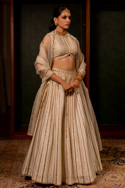 "LEHER" - OFFWHITE LEHENGA SET