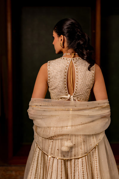 "LEHER" - OFFWHITE LEHENGA SET