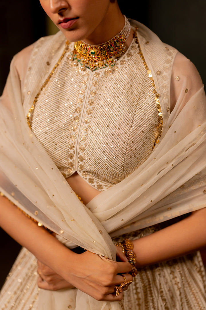 "LEHER" - OFFWHITE LEHENGA SET