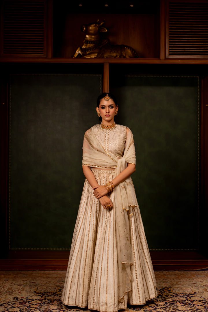 "LEHER" - OFFWHITE LEHENGA SET