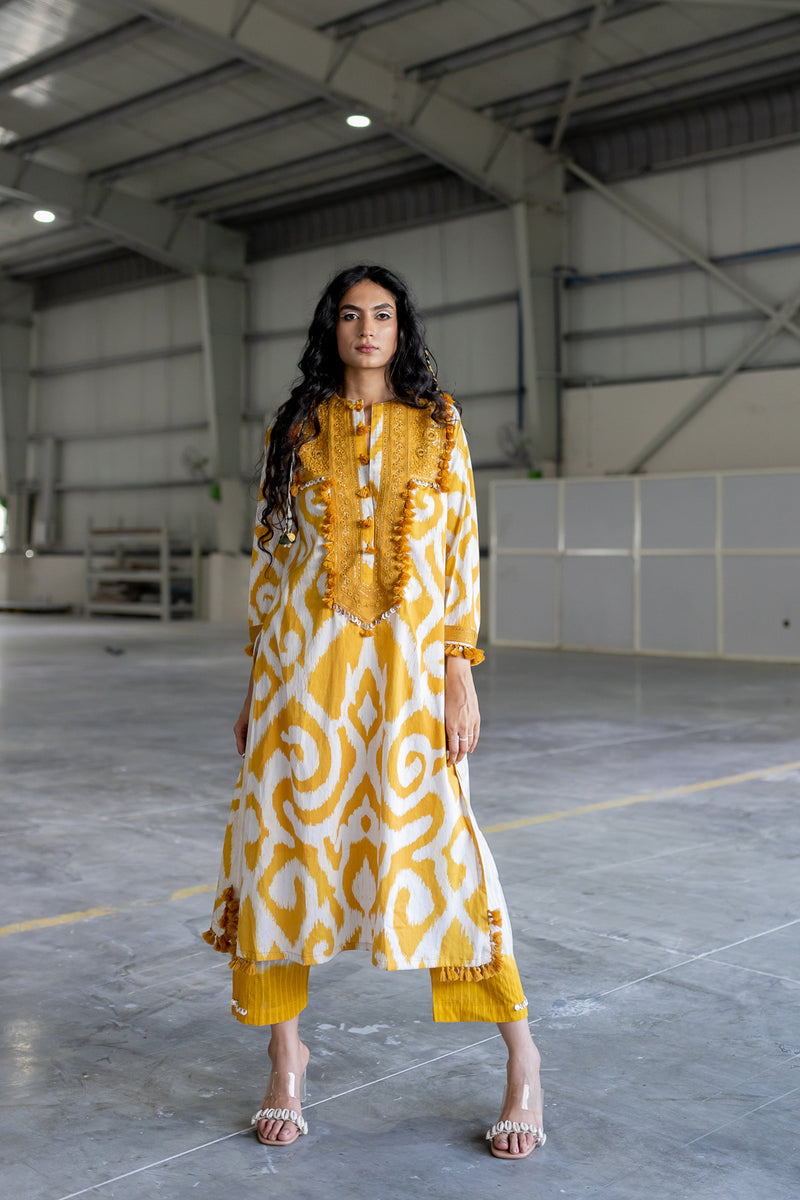 GAIA Ember Mustard Embroidered Kurta With Pants