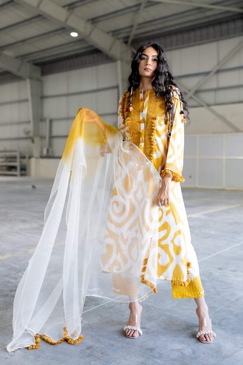 GAIA Ember Mustard Embroidered Kurta With Pants