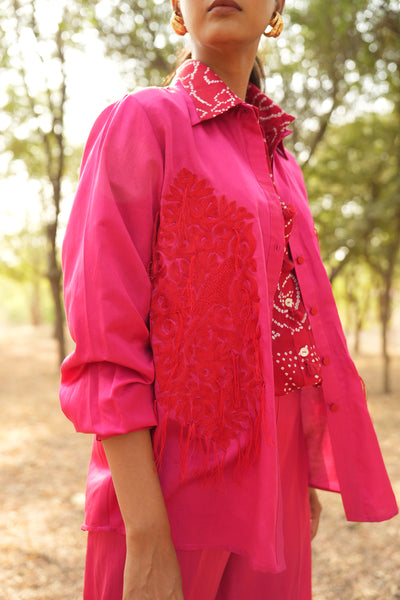 Parinde Pink Embroidered Shirt