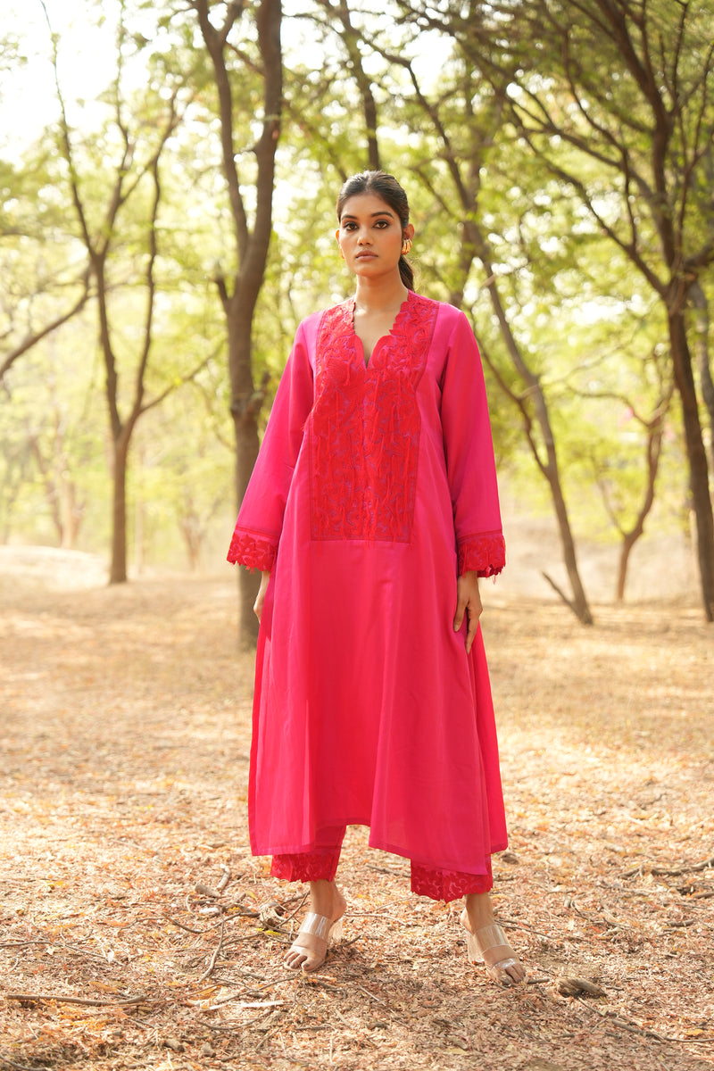 Parinde Pink Embroidered Kurta With Pants