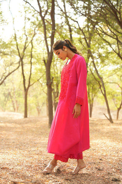 Parinde Pink Embroidered Kurta With Pants