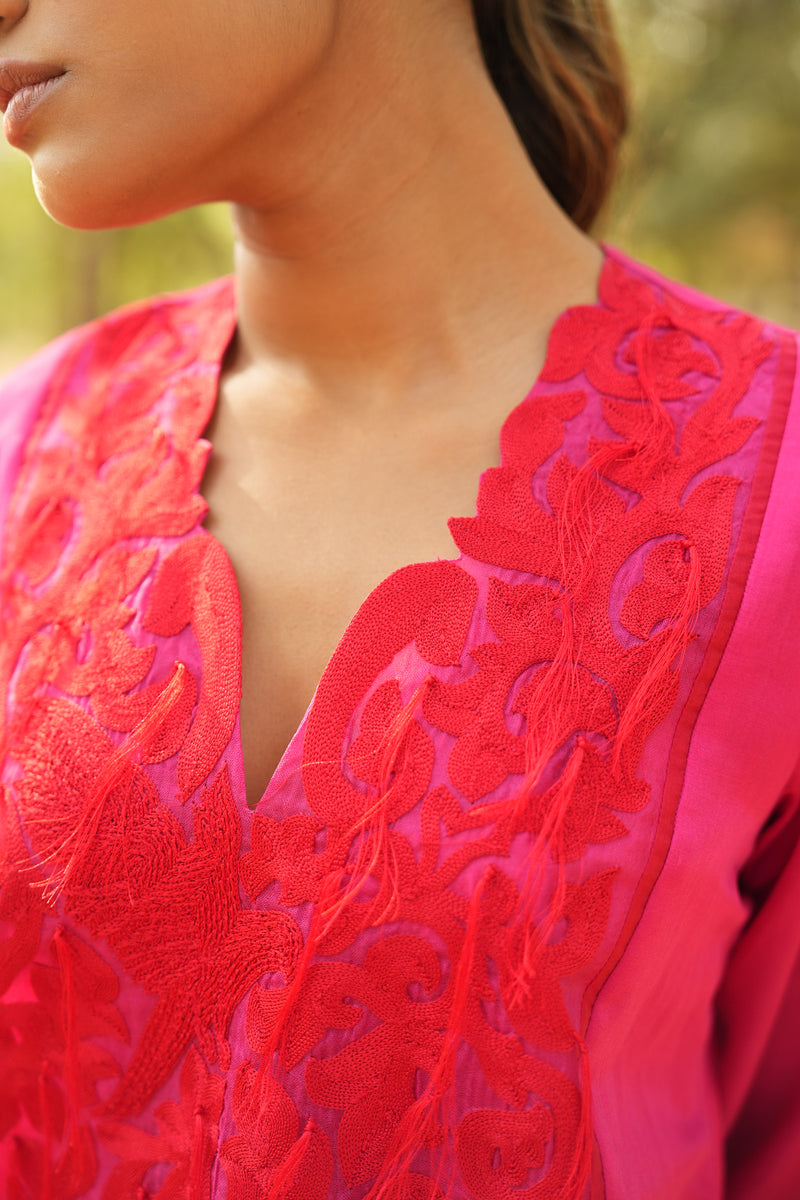 Parinde Pink Embroidered Kurta With Pants