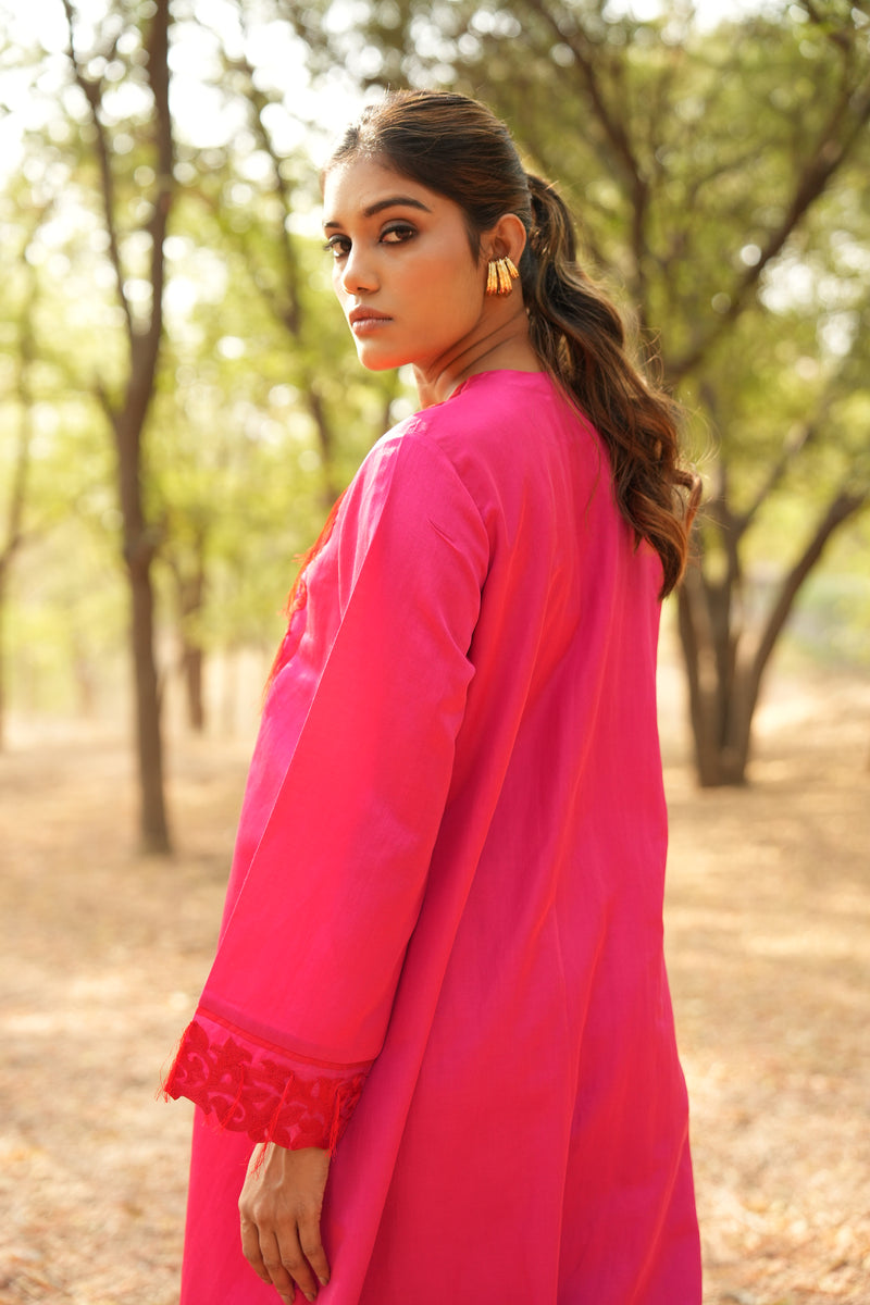 Parinde Pink Embroidered Kurta With Pants