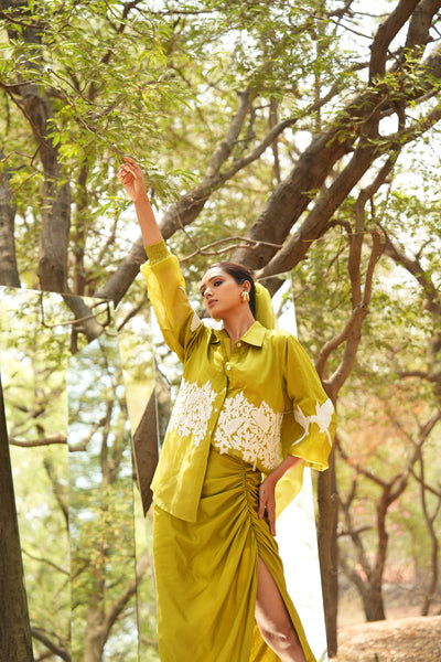 Parinde Lime Green Embroidered Shirt