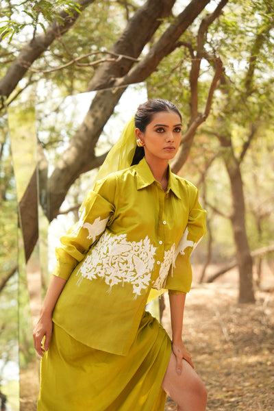 Parinde Lime Green Embroidered Shirt