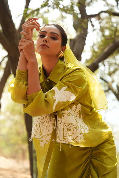 Parinde Lime Green Embroidered Shirt