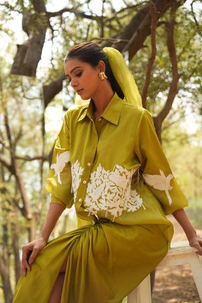 Parinde Lime Green Embroidered Shirt