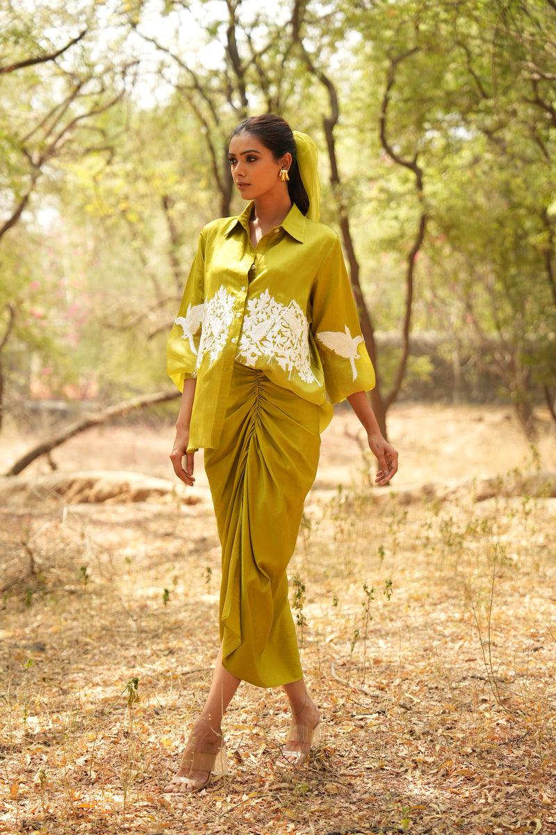 Parinde Lime Green Embroidered Shirt