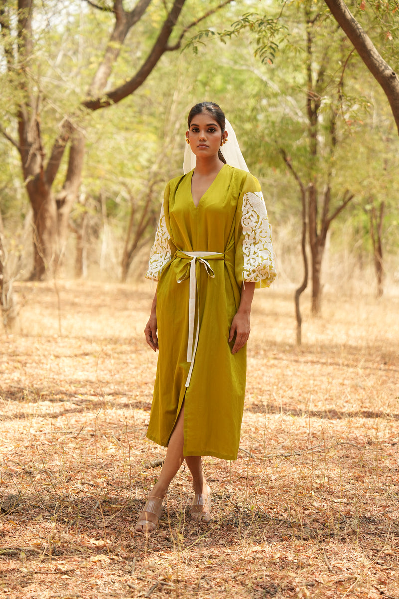 Parinde Lime Embroidered Dress