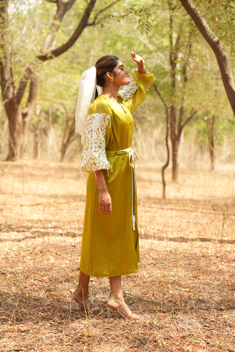 Parinde Lime Embroidered Dress