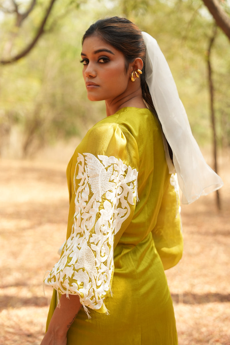 Parinde Lime Embroidered Dress