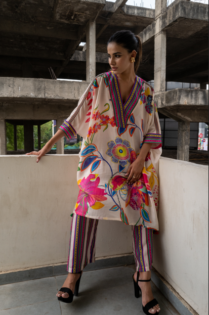 Artistic Abstraction 2.O Floral Jaal Kaftan With Pants