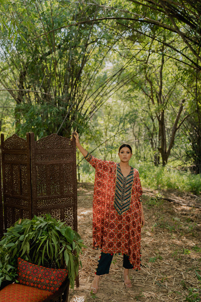 Meraki Print Kaftan Kurta With Teal Pants