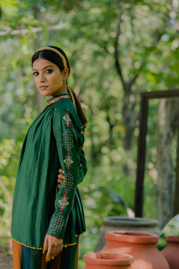 Meraki Green Shirt With Stripe Print Pants