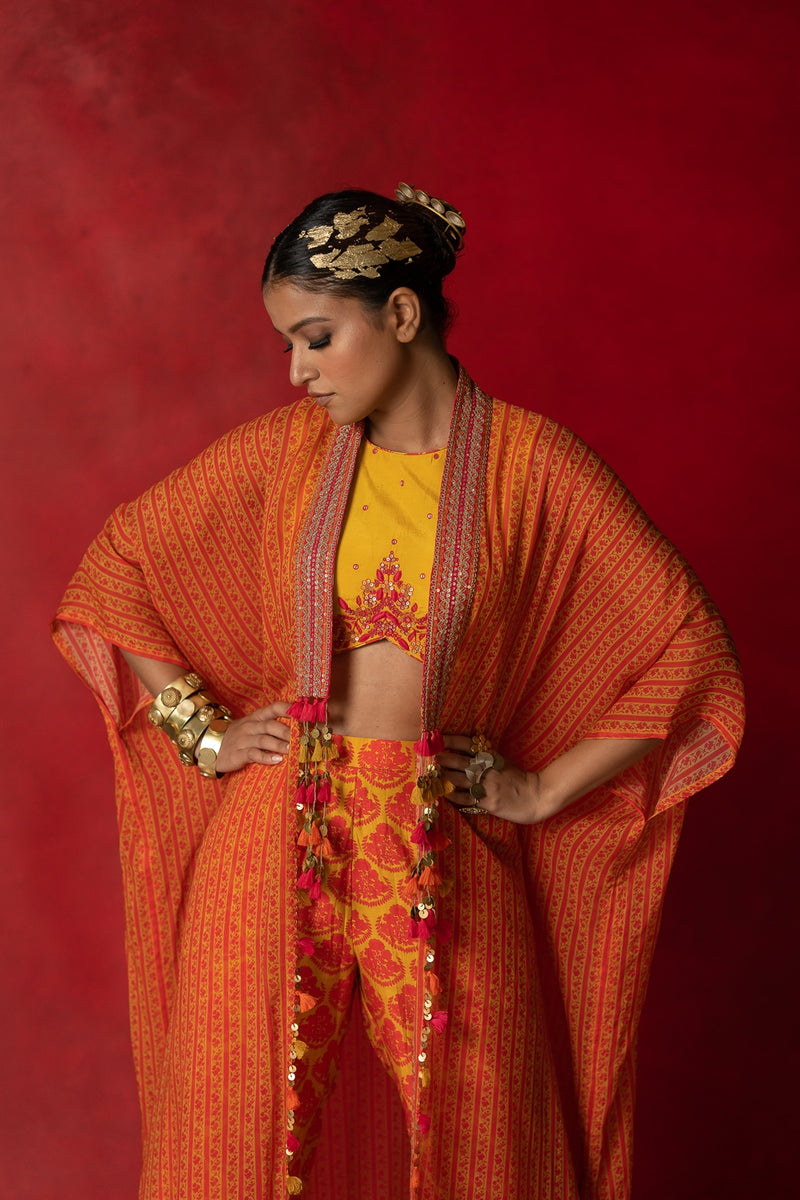 Spice market cape with crop top and pants