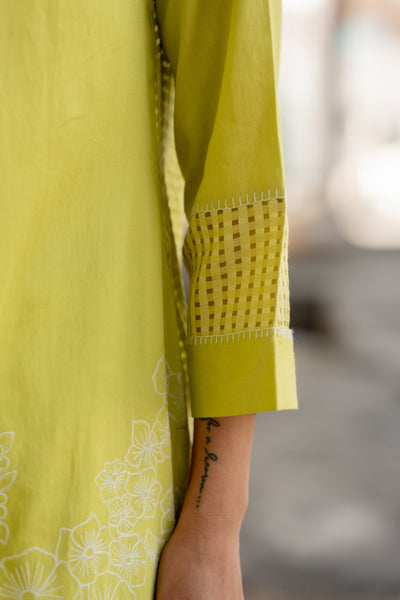 Artistic Abstraction Lime Kurta With Pants