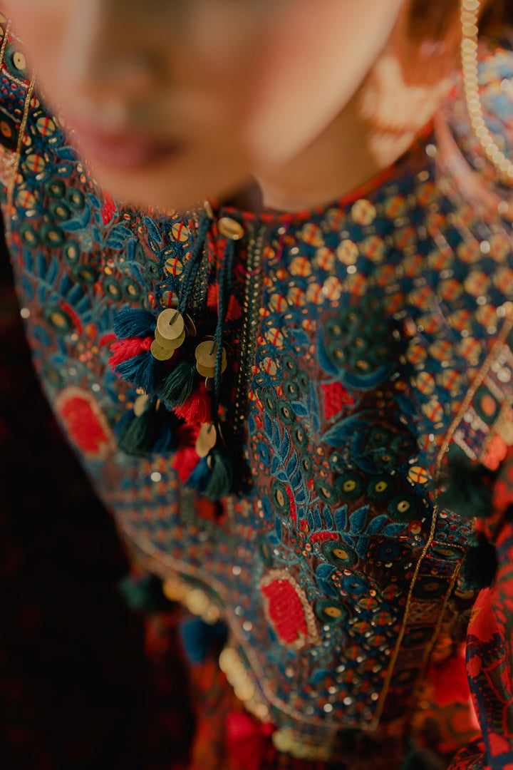 Meraki Print Kurta With Yoke And Green Palazzo