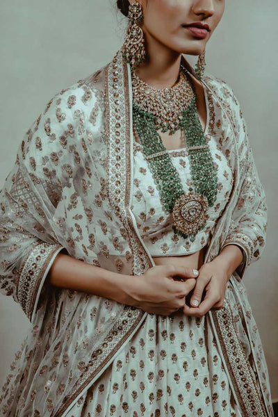 Offwhite zardosi embroidered lehenga with blouse and dupatta